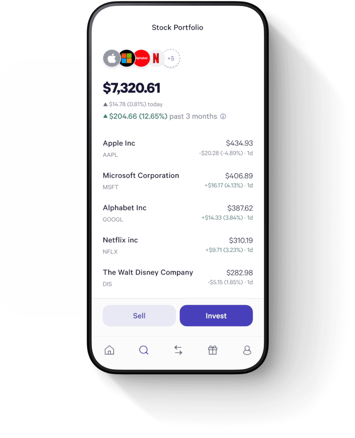 stock investing account mobile dashboard